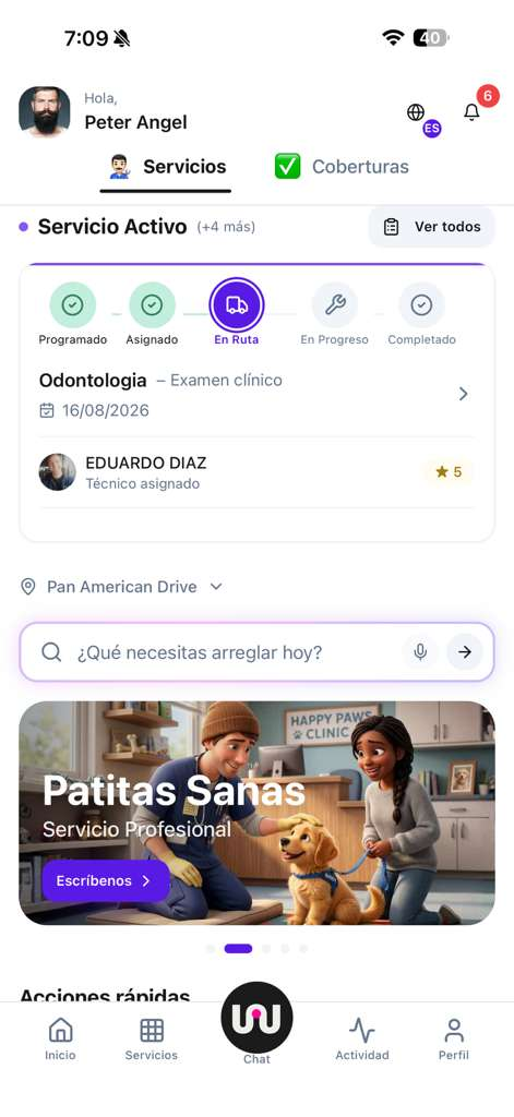Customer app: home and service requests