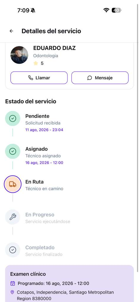 Customer app: service tracking and professional contact