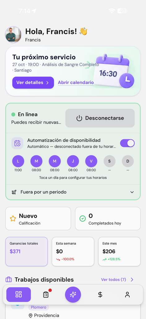 Provider app: requests and availability